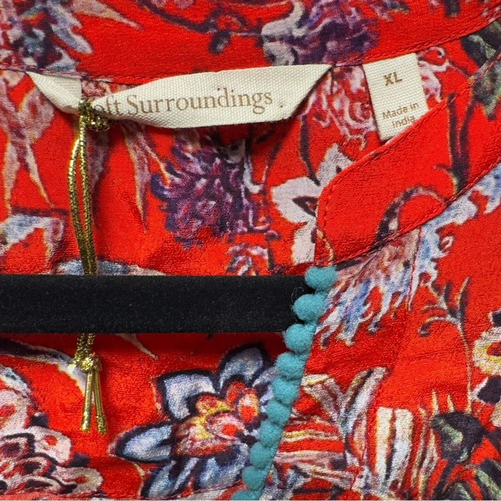 Soft Surroundings Red and Blue Long Sleeve Buttoned Blouse - Picture 3 of 6